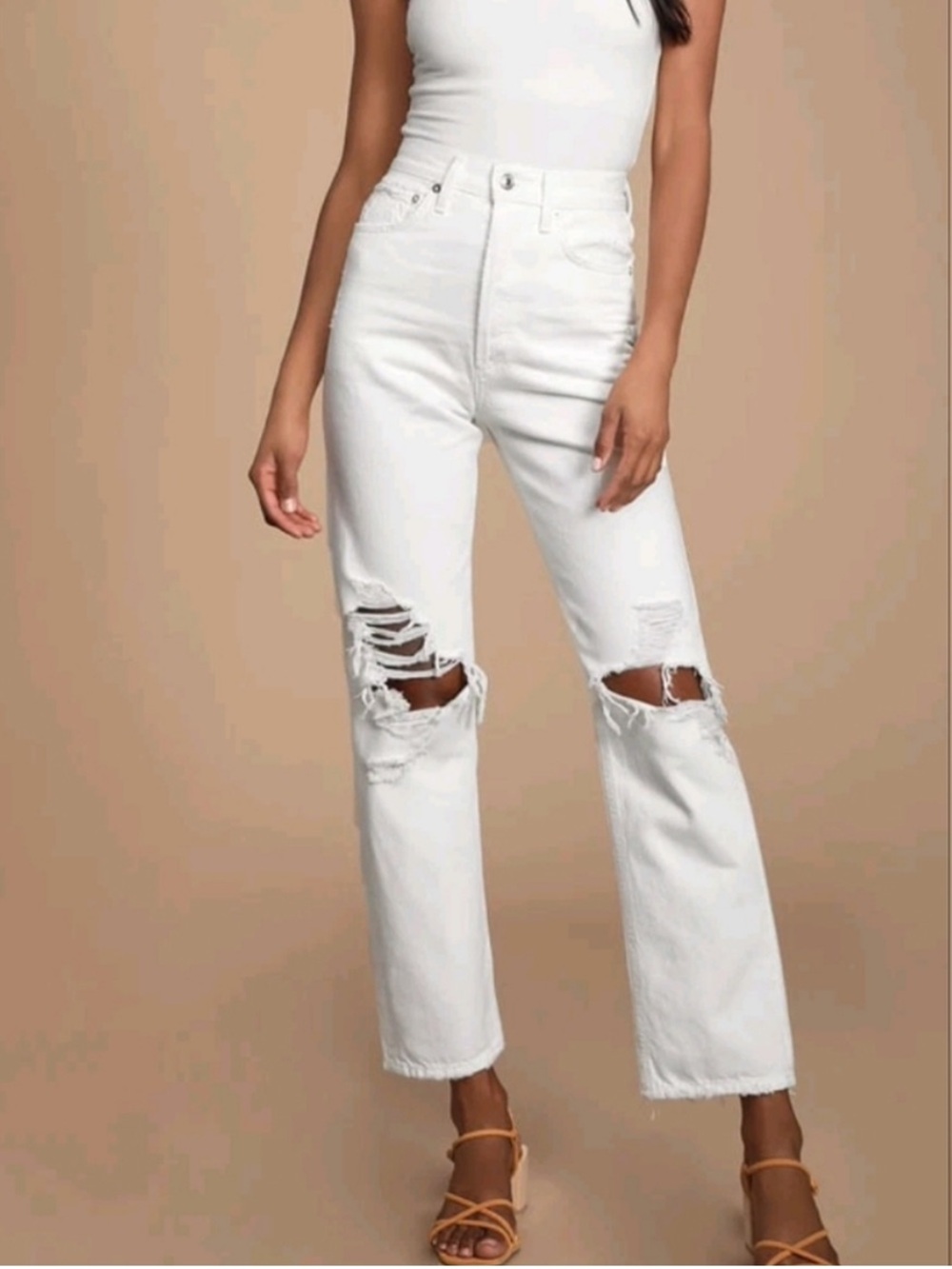 Agolde High-Rise Straight-Leg 90’s Jeans |  Distressed White